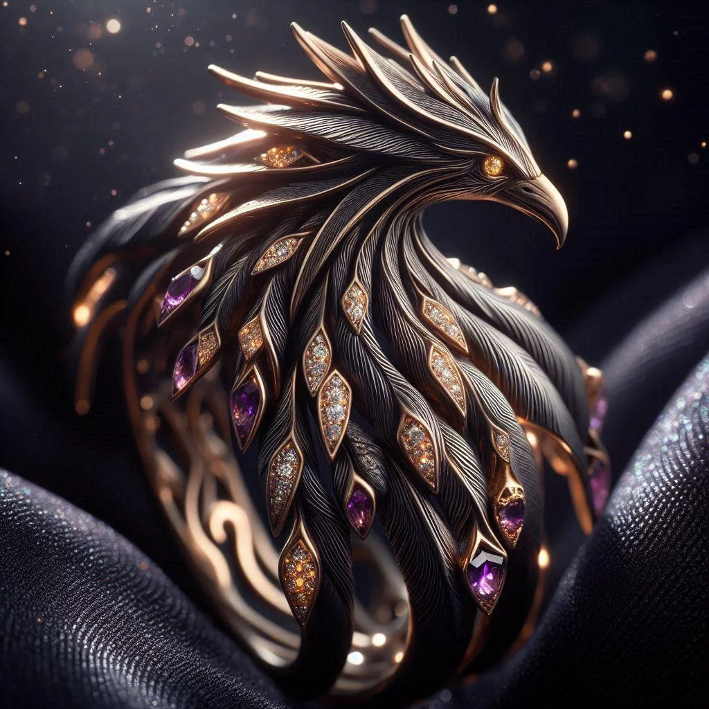 Der Phönixring: ein goldener Phönix mit Diamant- und Tansanit-Federn